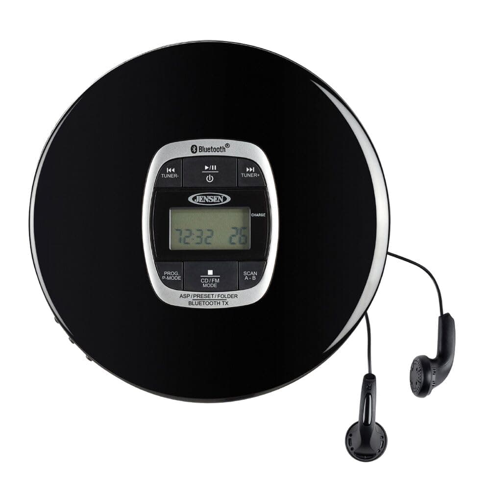 JENSEN CD-60R-BT Personal Portable Bluetooth CD Player with Digital FM Radio and Earbuds