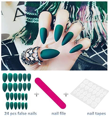 editTime 24PCS Solid Colors Acrylic Stiletto False Nails Full Cover Fake Nails Tips Natural Long Claw Nails (Matte sky blue)