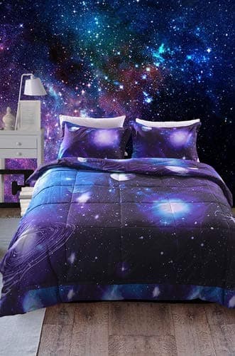 Juwenin bedding, Galaxy Down Alternative 3 Pieces Comforter Set with 2 Matching Pillow Covers All Season, Fluffy, Warm,c (Queen, xk007CMF)