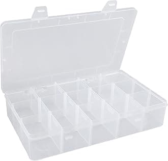 Hlotmeky Plastic Organizer Box with Dividers - Bead Organizer, 15 Large Grids, Clear Snack Box Container
