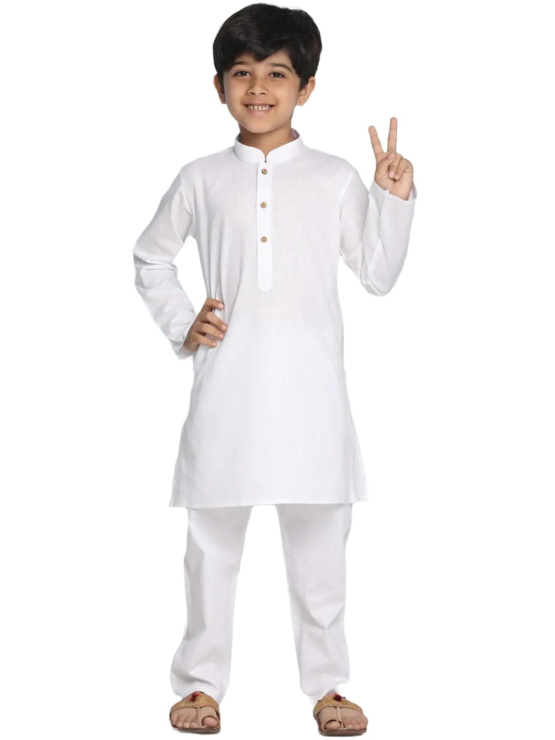 Gauri Laxmi EnterpriseBoy's Cotton Blend Solid Regular Kurta (Kids White 04 5 Years)