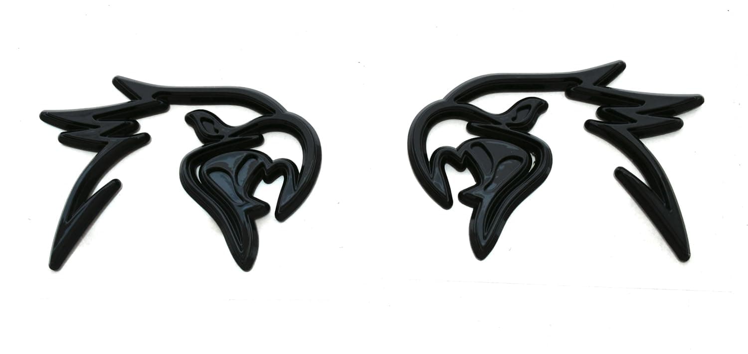 Pair Custom HELLHAWK Emblem Replacement for Trackhawk Fender Door 3D Badge Hellcat Style Head (Glossy Black)