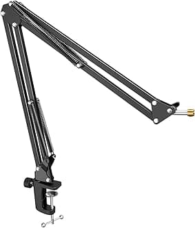 Microphone Arm Stand, Suspension Boom Scissor Mic Stand with Heavy Duty Clamp, 3/8" to 5/8" Adapter, for Voice-over, Gaming, Recording, Studio, Home Office (CS1)