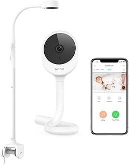 Peekababy Baby Camera with Wireless Audio, Adjustable Crib Mount Monitor, Works via 2.4GHz Wi-Fi for Wide Coverage & Stable Connection, Smart App, Two-Way Talk, No Screen (White)