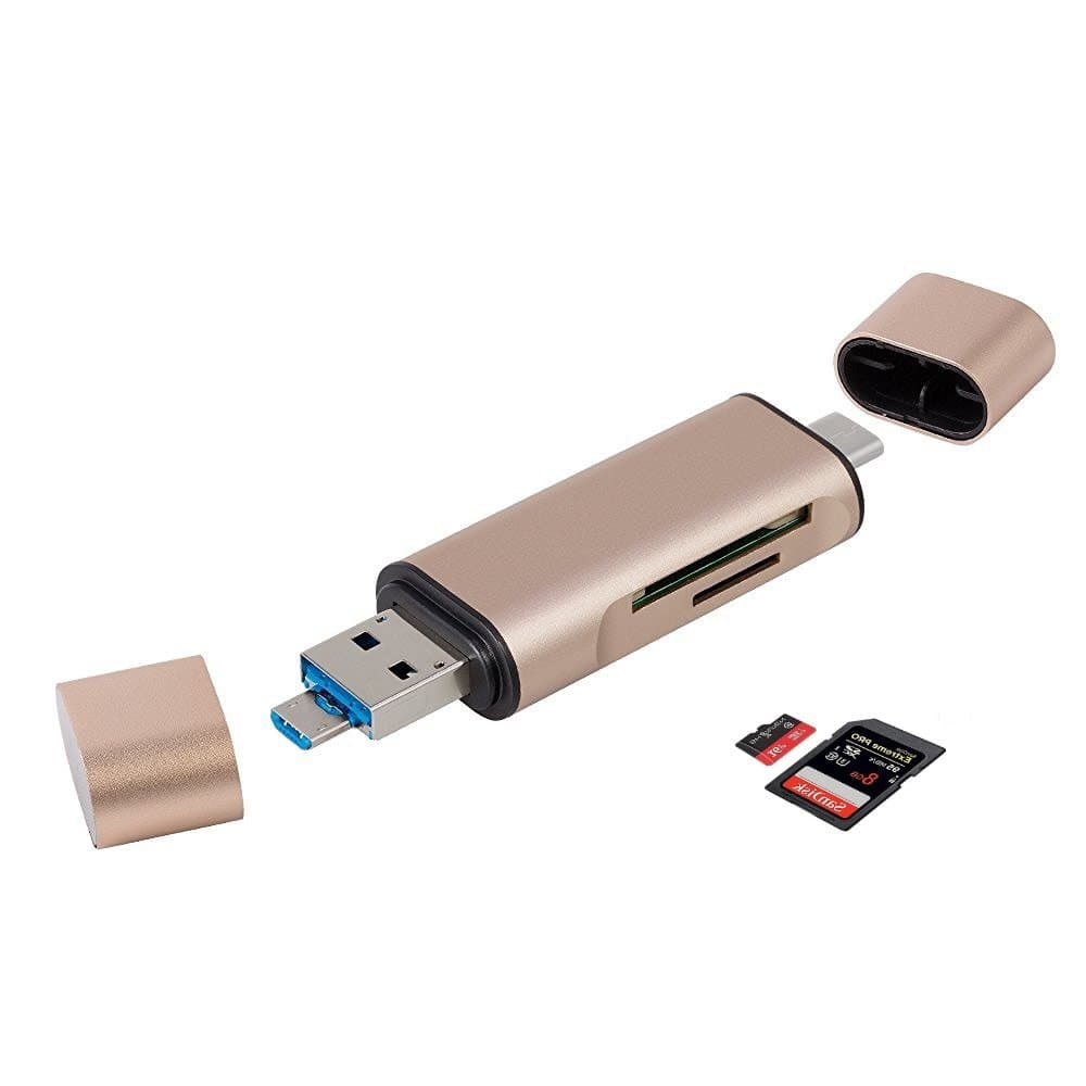 Sd Card Reader USB, Memory/Micro sd Card Reader with Standard USB Male & Compact Flash Micro USB C Card Reader for Camera Memory Card/Smartphones/Tablets With OTG Function(Gold)