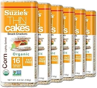 Suzie's Organic Lightly Salted Corn Cake Thins|6 Pack|USDA Organic, NON-GMO, Fat-Free, Sugar-Free, Gluten-Free|Low-Calorie Snack-17 Calories Per Slice|Bread & Cracker Replacement