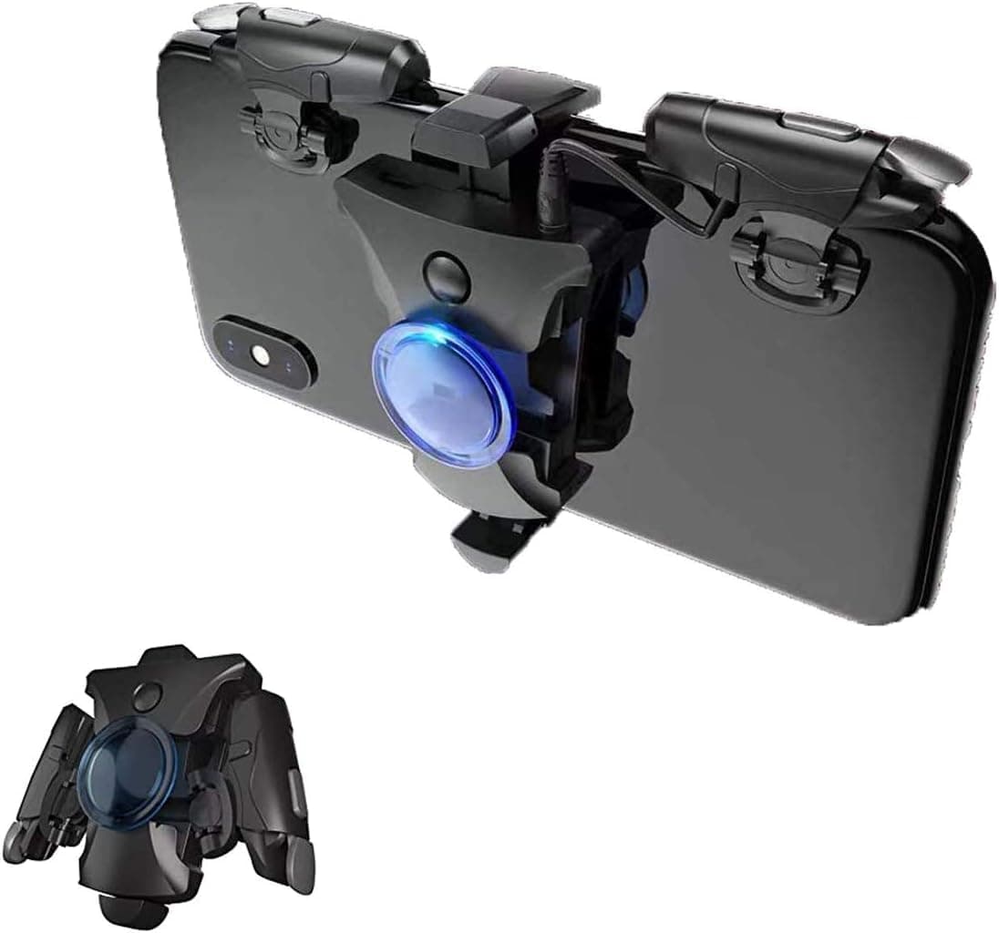 MOTIM PUBG Trigger Phone Controller Shooting Game Triggers-Auto High Frequency Click with Shoot and Aim Button Joystick Gamepad for Mobile Game Android & IOS（Black）