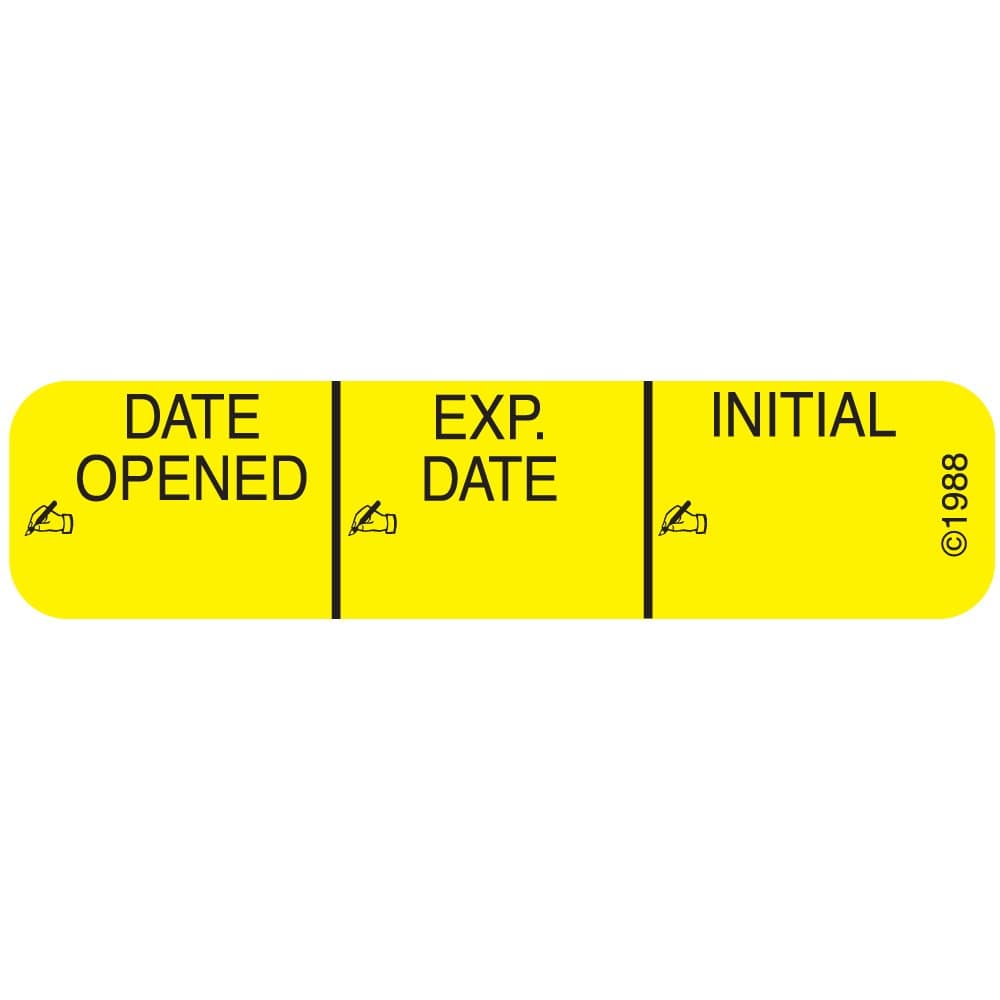 1-370 "Date Opened" Permanent Paper Label, 1 9/16" x 3/8", Yellow, Pack of 1000
