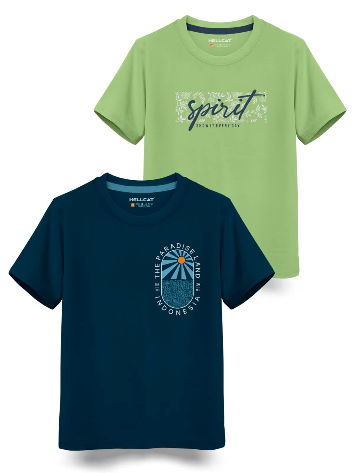 HELLCATBoys Round Neck Printed Blended Cotton Tshirt -Combo Pack of 2 - Orange/Blue