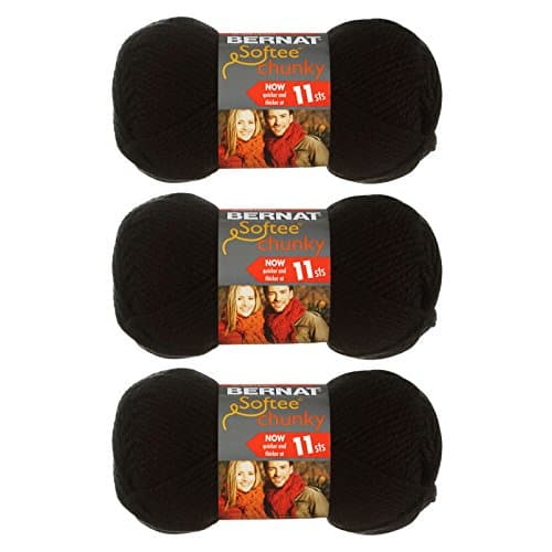 Bernat Softee Chunky 3-Pack Yarn, 2.8oz, Super Bulky 6 Gauge -Black - Machine Wash & Dry
