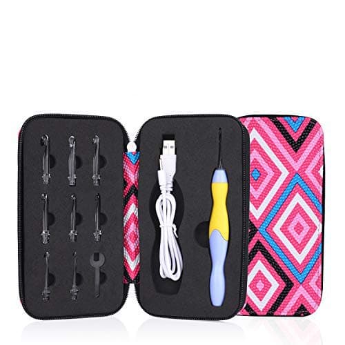 Knitly Lighted Crochet Hook,11 Size Interchangeable Heads 2.5mm to 8.0mm with Ergonomic Grip Handles,Rechargeable Light Up Crochet Hook with Woven Case for Arthritic Hands