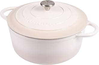 Nuovva Enamelled Cast Iron Dutch Oven Pot with Lid 6.4 Quart Non Stick Casserole Pot – Heavy Duty & Oven Safe up to 500° F for Bread Baking, Braising, Stews, Roasting – 28cm Oyster