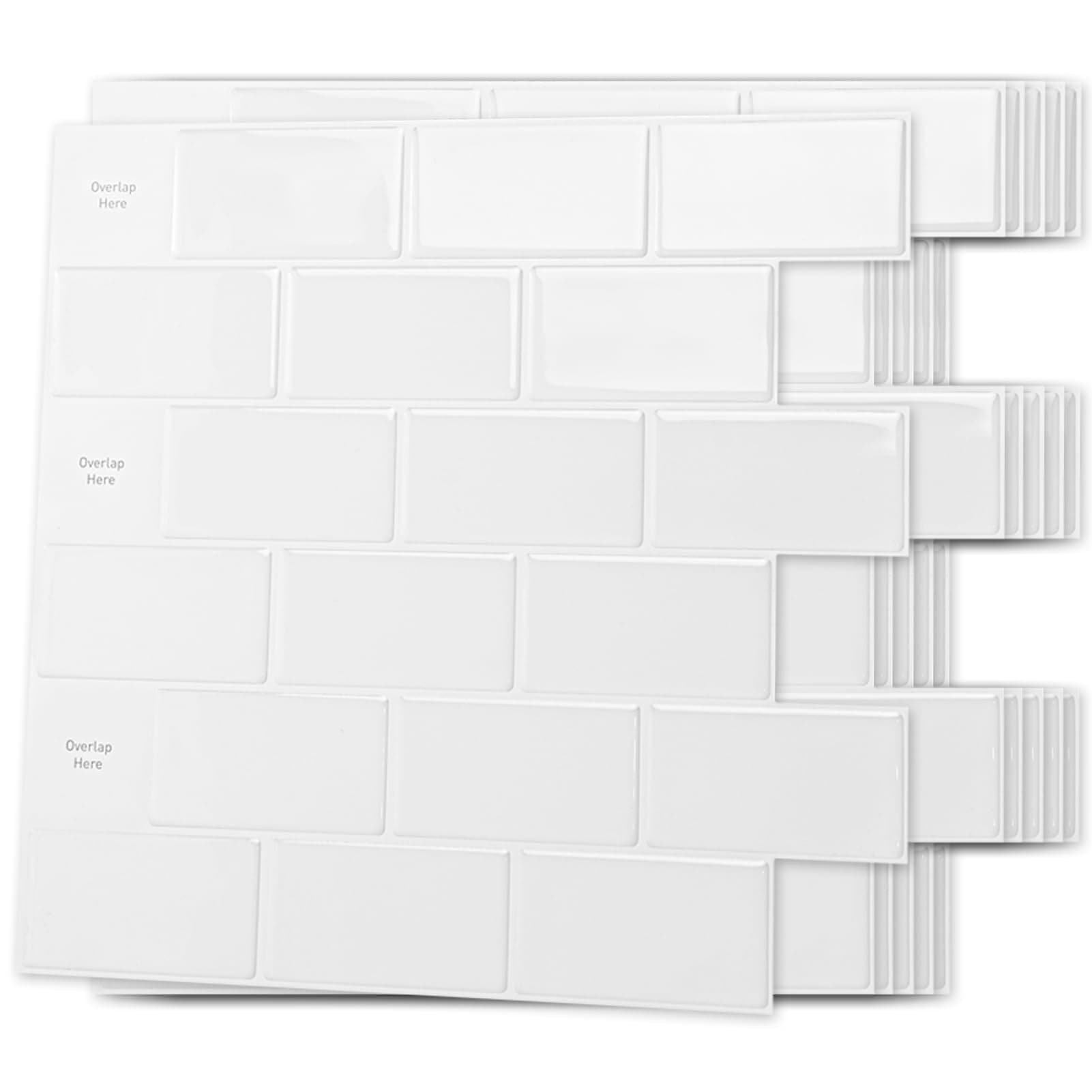 10-Sheet Peel and Stick Backsplash Tile for Kitchen, Textured Self-Adhesive Subway Wall Tile for Kitchen Bathroom Laundry Room, Enhanced Backing Adhesion & Thicker Design - 12"x12" White
