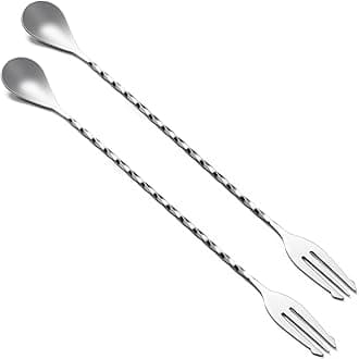 Briout Bar Spoon with Fork, Cocktail Mixing Stirrers for Drink, Stainless Steel 12 Inches Long Handle Bar Cocktail Shaker Spoon, Silver 2 Pieces