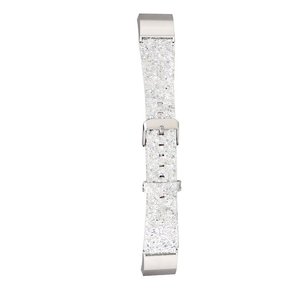 KuToo Band for Fitbit Charge 2, Leather Flash Glitter Bling Band Wristband Strap Replacement Band for Fitbit Charge 2 Smart Watch Fitness Tracker (3D Glitter Silver)