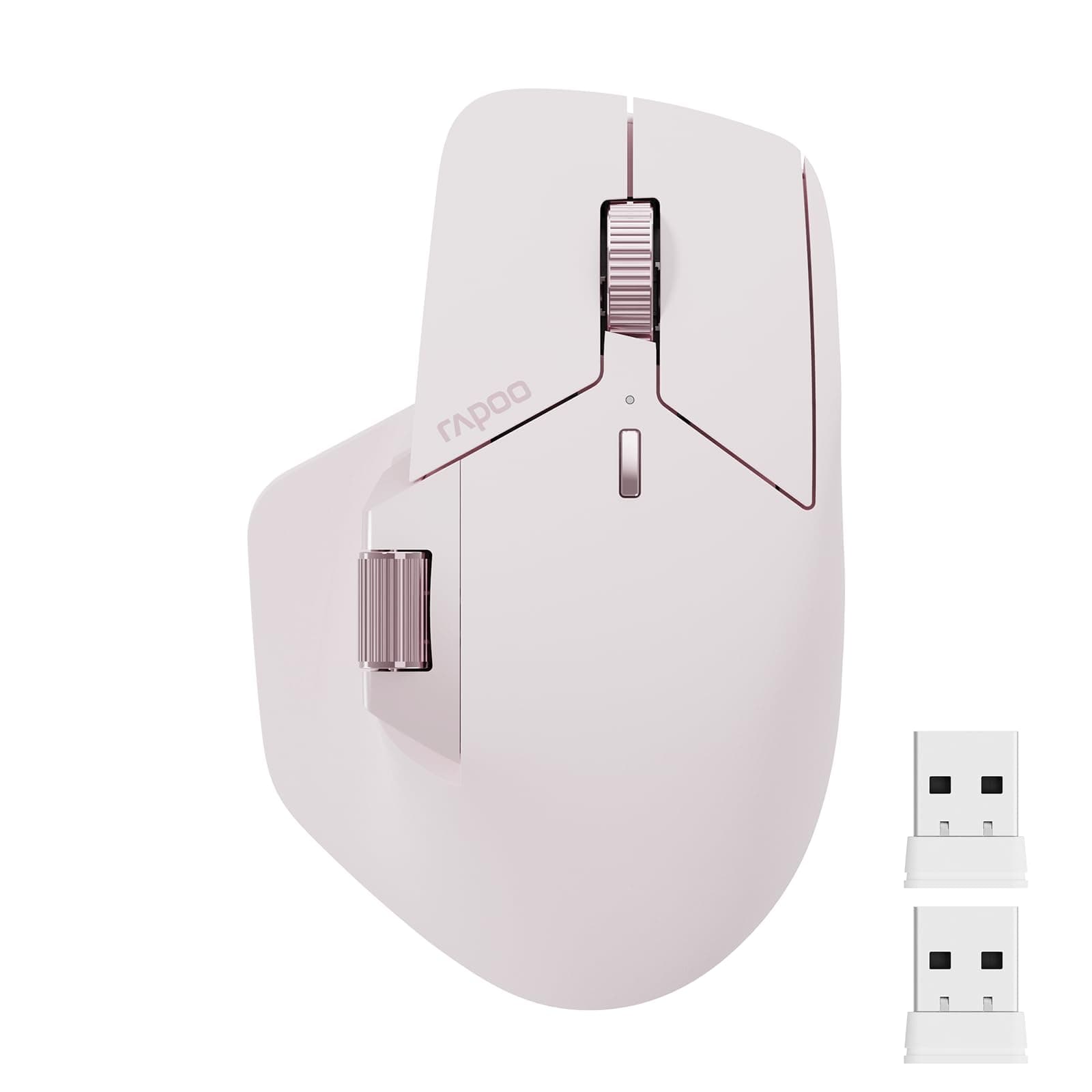 Rapoo MT760 Multi-Device Wireless Mouse, Bluetooth 5.0 and 2.4GHz Multi-Mode Connection, Up to 4 Devices, 11 Programmable Buttons, 4K DPI, Ergonomic Design, 90 Days Battery Life, PC, Pink