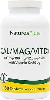 NaturesPlus Cal/Mag/VIT D3 with K2 - Bone Health Supplement with Calcium, Magnesium, Vitamin D3, K2 - Vegetarian, Gluten Free - 180 Tablets