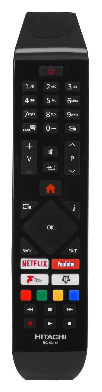 121AV Replacement Remote Control for Hitachi RC43141 Smart LED TVs with Netflix Youtube Freeview F play Buttons