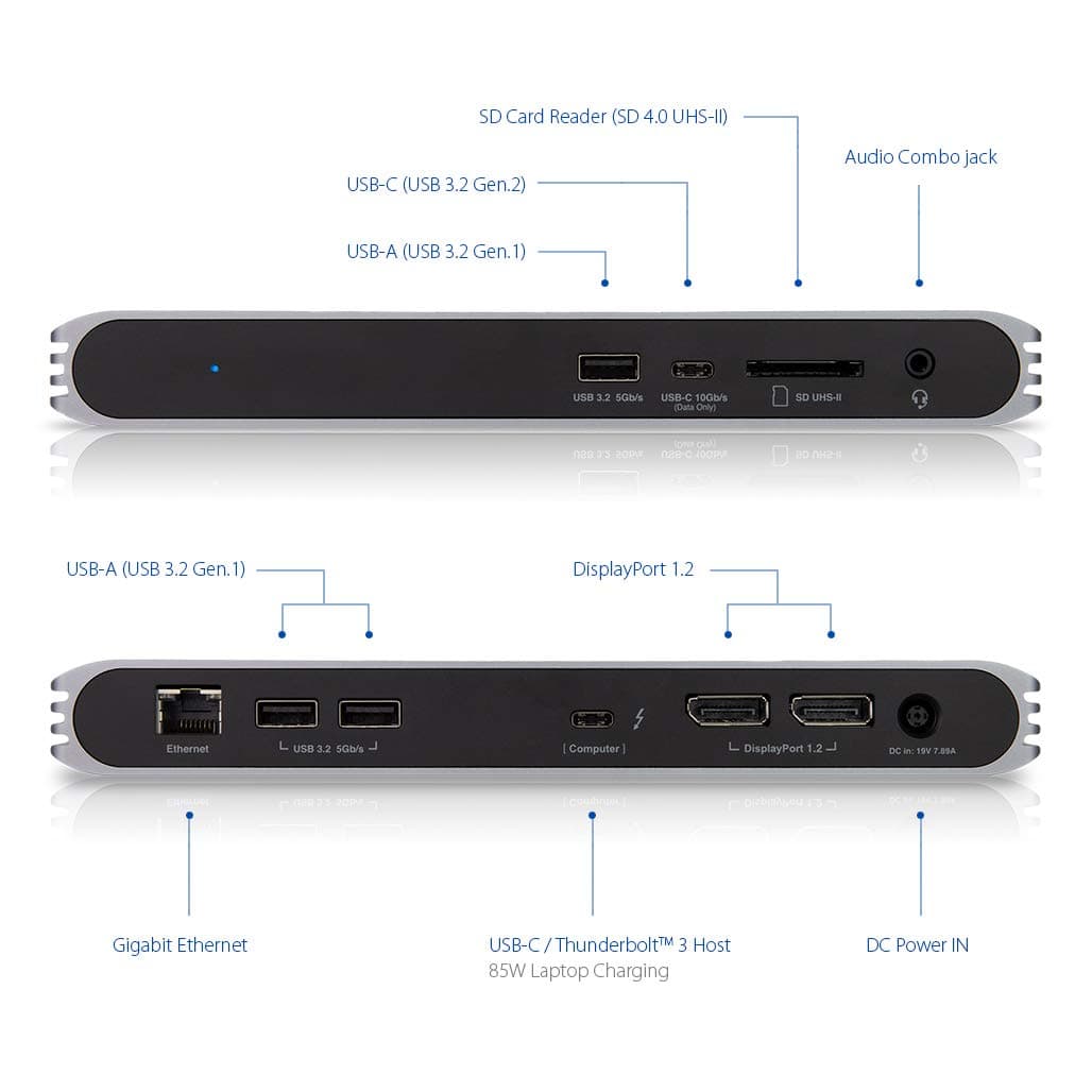 CalDigit USB-C Pro Dock - 2 x DisplayPort 1.2, 85W Charging, Thunderbolt 3, UHS II SD Card Slot, USB Ports, LAN, 3.5mm Audio, USB-C and Thunderbolt 4 Compatible