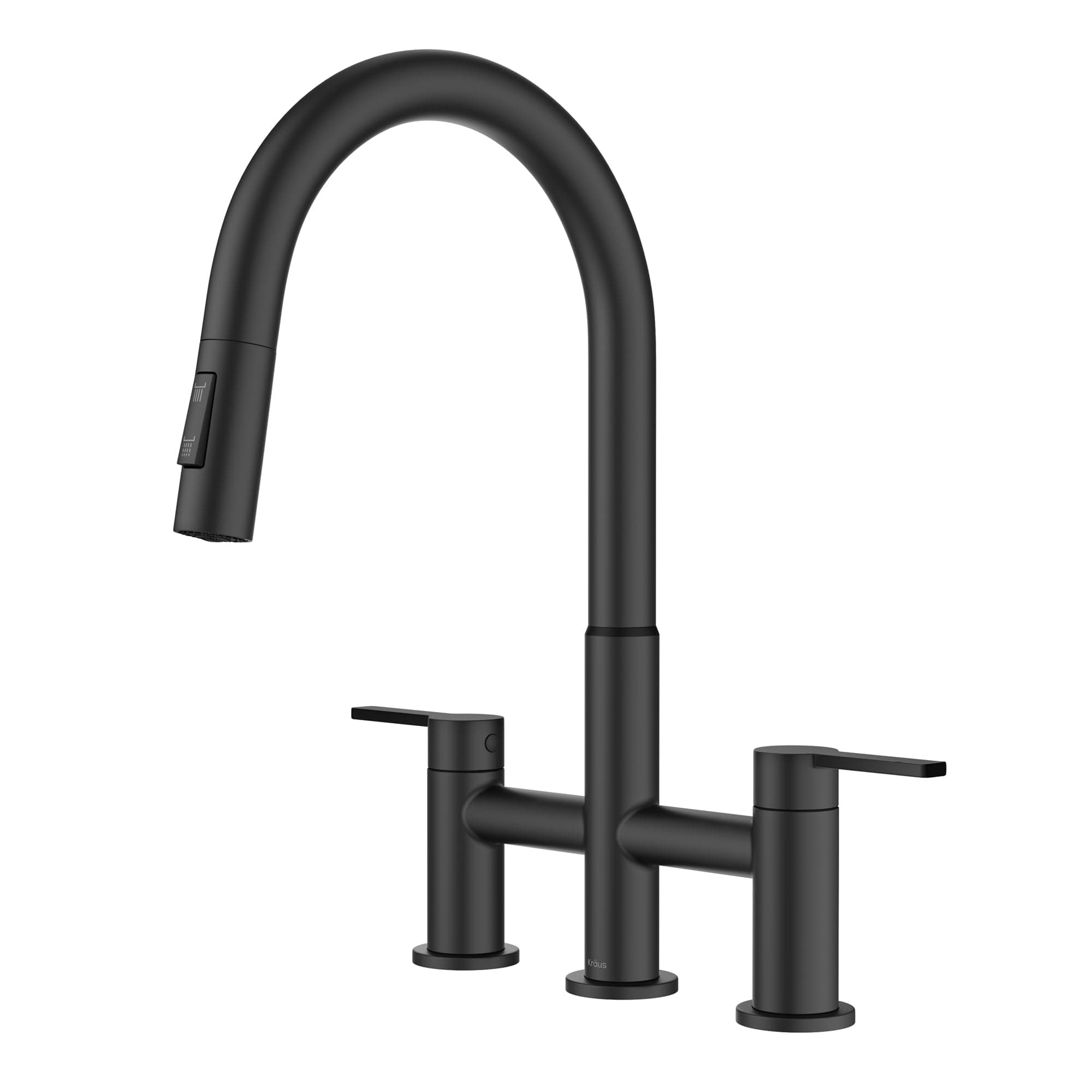 Oletto Bridge Kitchen Faucet with Pull-Down Sprayhead in Matte Black, KPF-3122MB