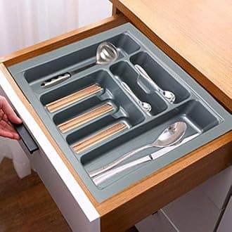 DBR Imported PVC Cutlery Tray For Kitchen Drawer Width 600mm /Modular Kitchen Drawer Organiser (Tray Dimension 21 x 19 INCH) Gray