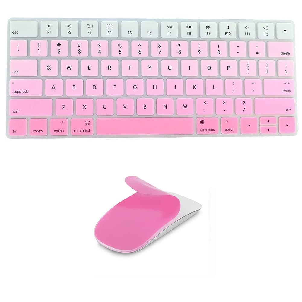 JIFF 2 in 1 Bundle - Silicone Soft Skin Protector Covers for Apple Magic Keyboard (MLA22LL/A) with US Layout and MAC Apple Magic Mouse (Pink)