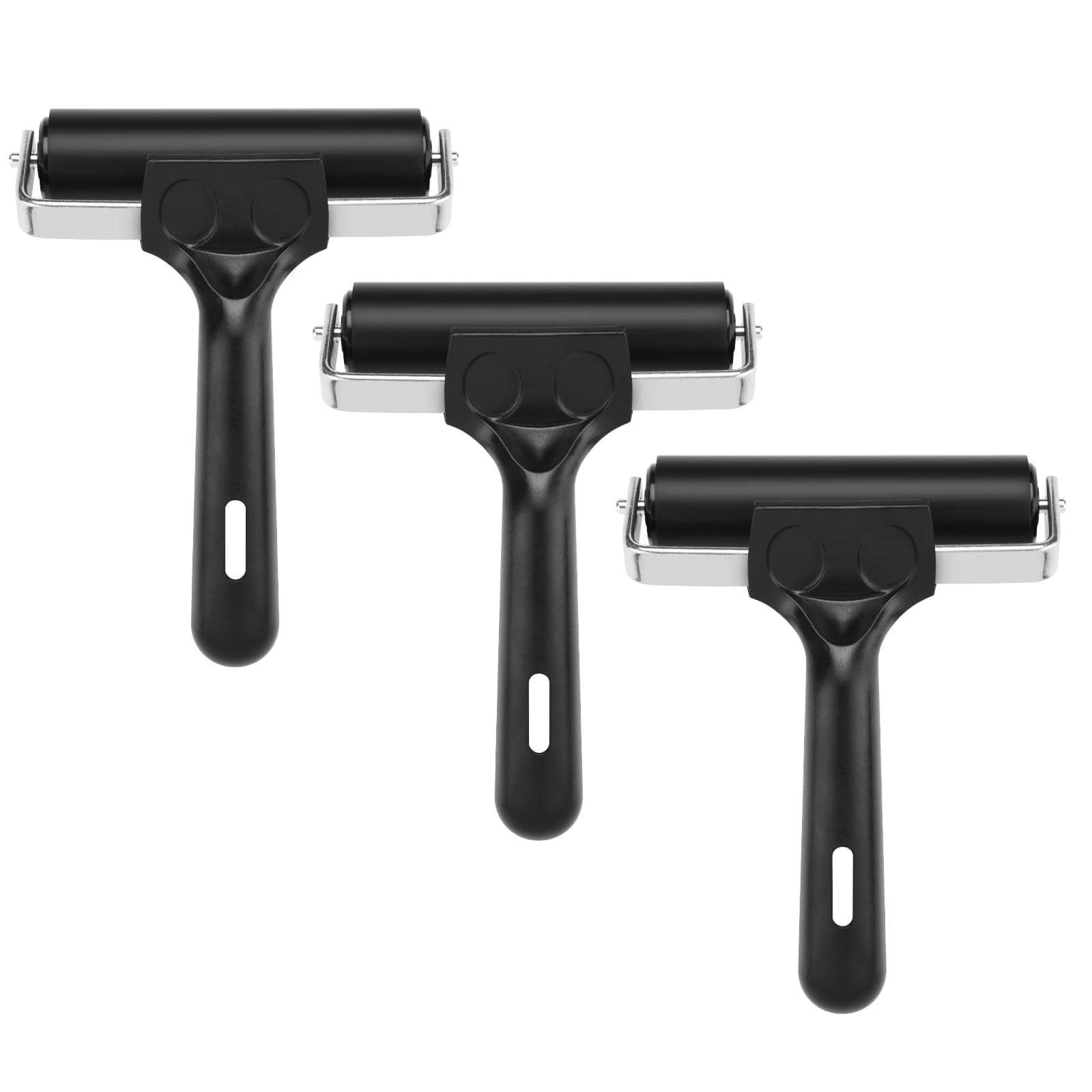 Cosmos 3 Pcs Rubber Brayer Roller Stamping Roller Gluing Roller Tool for Printmaking, Gluing Application, Block, Wallpaper, Printing & Stamping, 3.75 Inches Width Size