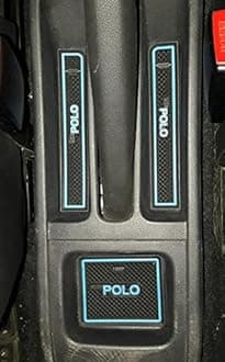The Mat Store® | Door Cup Mats for Volkswagen Polo, Premium Sporty Interior Car Accessories, Custom Fit Set of 9 Pieces (Blue Trim)