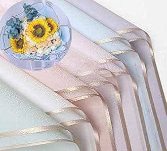 Leoyoubei 21 Sheets 7 Colors Flower Wrapping Paper,Florist Bouquet Supplies,DIY Crafts,Gift Packaging or Gift Box Packaging, Wraps Waterproof Floral Wrapping Paper 23 x 23 Inch (Gold Edge-Multicolor)