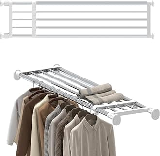 Hershii Adjustable Wardrobe Tension Shelf Divider Heavy Duty Expandable Clothes Hanging Rail Extra Long Cupboard Closet Organizer Garment Storage Rack for Bathroom, Kitchen, Plant Stand, Bookshelf