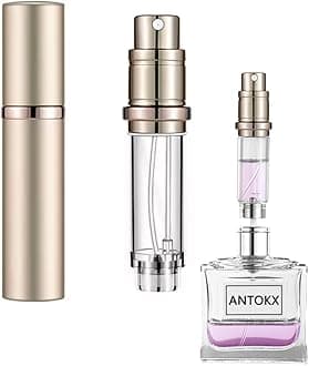Travel Perfume Refillable Bottle Atomiser - 5ML ANTOKX Perfume Atomiser, Pocket Perfume Dispenser, Scent Pump Case, Leakproof Portable Perfume Sprayer for Women and Men (Gold)