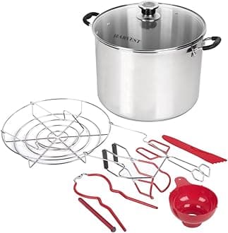 Harvest Stainless Steel 20 Qt Canning Pot with Rack | Water Bath or Steam Canning | Works on All Stovetops Including Induction, Glass, Gas (Stainless Steel Canner + Tools)