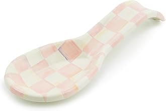 Enamel Spoon Rest, Kitchen Spoon Holder and Utensil Rest for Stovetop, Pink-and-White Rosy Check