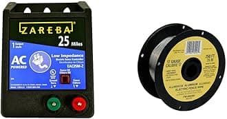 Zareba EAC25M-Z 25 Mile AC Powered Low Impedance Charger & Fi-Shock FW-00018D 250-Feet 17 Gauge Spool Aluminum Wire