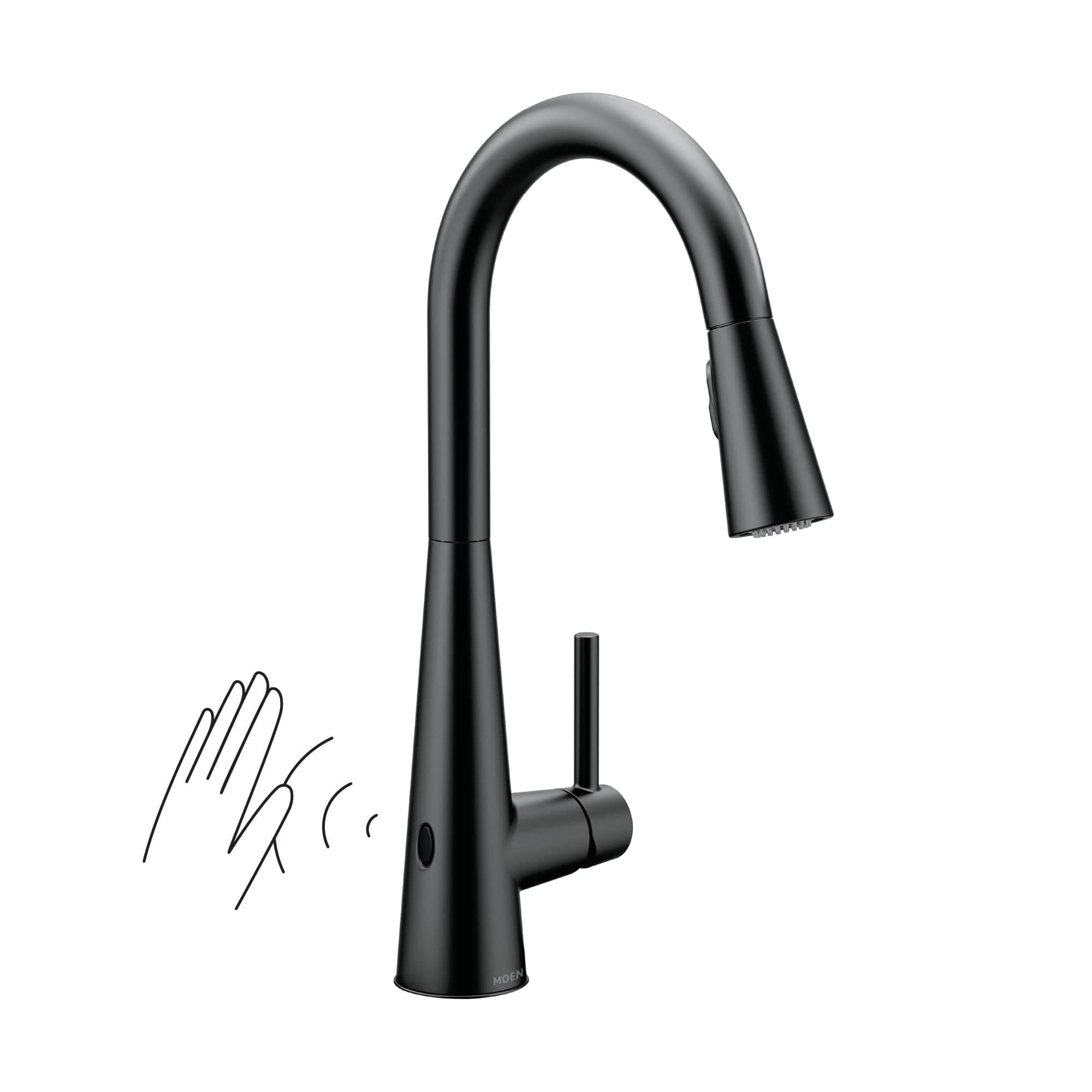 Sleek Matte Black Motionsense Wave Sensor Touchless One-Handle High Arc Pulldown Modern Kitchen Faucet Featuring Power Clean, 7864EWBL