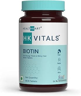 Naturix HealthKart HK Vitals Biotin 10000mcg, Supplement for Hair Growth, Strong Hair and Glowing Skin, Fights Nail Brittleness, 90 Biotin Tablets