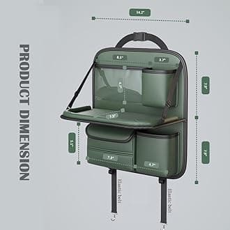 Car Backseat Organizer with Foldable Table Tray,Hanging Storage Bag with Touch Screen Phone Holder,Premium PU Leather Material,Compatible with Most Vehicles,Inner Car Accessories