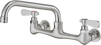 BWE Commercial Kitchen Faucets, Laundry Faucet 8 Inch Center Wall Mounted Kitchen Faucets with 8" Swivel Spout 2 Handles Heavy Duty Brass Utility Laundry Restaurant Mixer Tap,Brushed Nickel