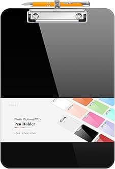 Sooez Plastic Clipboard with Pen Holder, [10% Thicker] Clip Boards 8.5x11 with Low Profile Clip, Cute Hanging Clipboard, Standard Letter Size A4 for Women Teacher, Office & School Supplies, Black