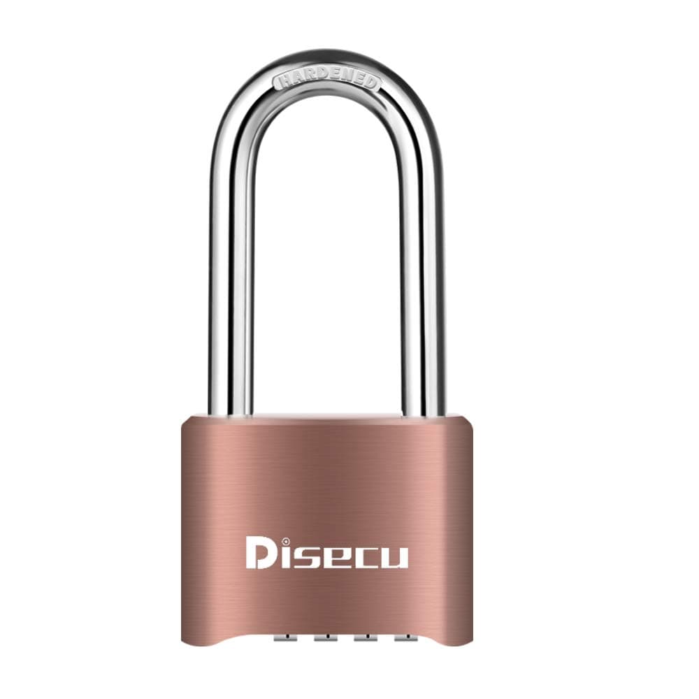 1 Pack disecu Heavy Duty 4 Digit Combination Lock, 2.5 Inch Long Shackle Outdoor Waterproof Padlock for School Gym Locker, Storage Unit, Fence, Gate, Toolbox (Brass)