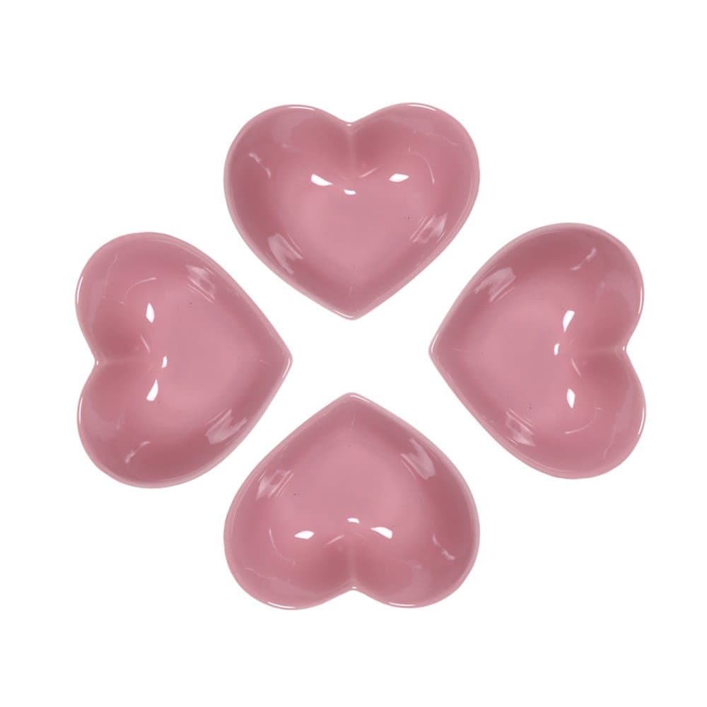 WAIT FLY Sweet Heart-Shaped Ceramic Pudding Cake Bowl Set of 4, Microwave Safe