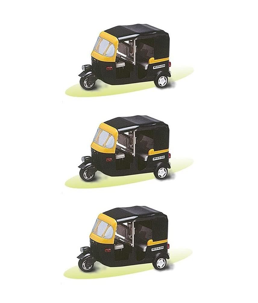 Laxmi Collection Perpetual Bliss Auto Rickshaw Toys With Pull Back Action For Kids|Return Gifts (Pack Of 3), Multicolor