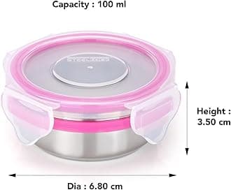 STEELLOCK Stainless Steel Airtight Container with Lid | Leakproof, BPA-Free | Multipurpose Food Storage Containers/Tiffin/Dabba for Office, School & Kitchen | SL-1100-set of 5, 100ml each, Pink