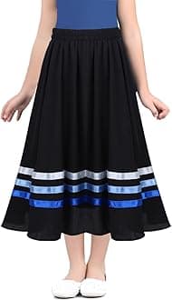 Hedmy Kids Girls Elastic High Waist Skirts Ballerina Long Maxi Pleated A-line Swing Skirt Performance Costume