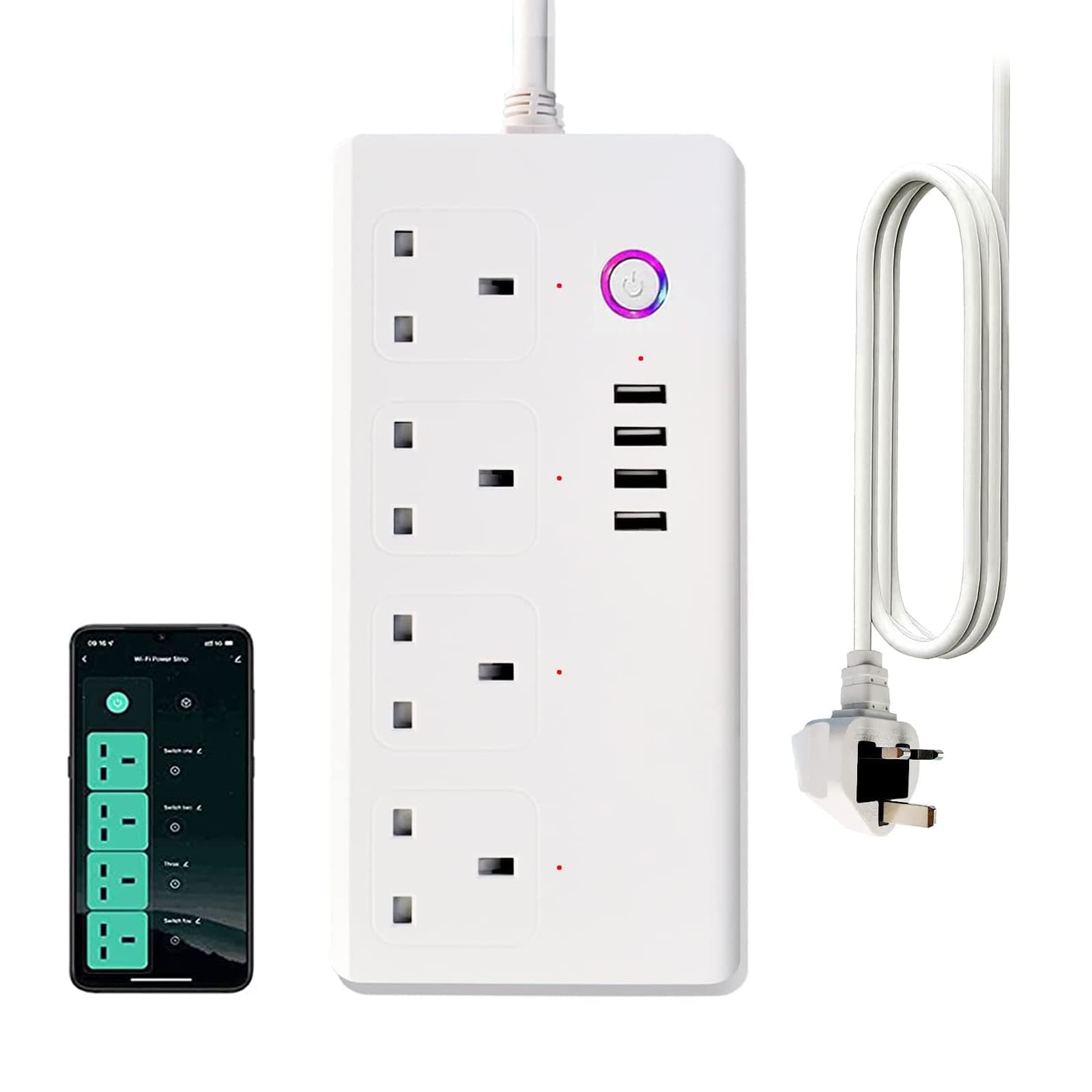 ZigBee Smart Power Strip USB Extension Lead Universal Surge Protector Voice Control Compatible with Alexa & Google Assistant, APP Individual Control, Timer Schedule Overload Protection(White)