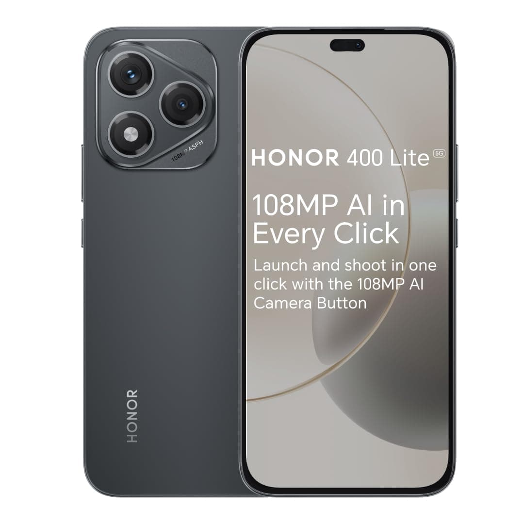 HONOR 400 Lite Unlocked 5G Android AI Smartphone, AI Camera Button,108MP Camera,8GB+256GB Storage,Water Resistance,Velvet Black (International Version)
