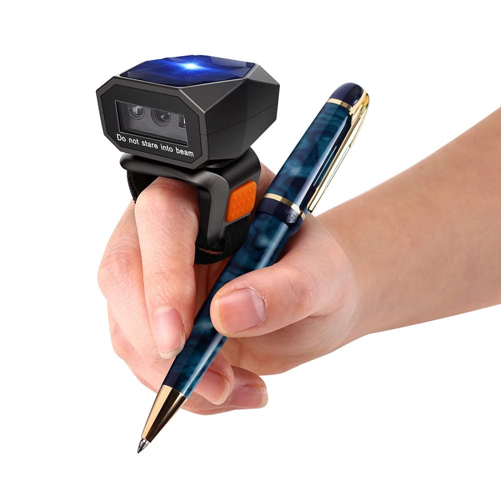 Eyoyo 2D Finger Ring Barcode Scanner, Mini Wearable 3-in-1 USB Wired & 2.4G Wireless & Bluetooth Scanner, Image 1D QR Bar Code Reader PDF417 Data Matrix Screen Scan for iPad, Smartphone, PC