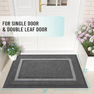 OLANLY Front Door Mat Indoor Outdoor Entrance, Waterproof All-Season, All-Weather Doormat, Sturdy Natural Rubber, Fade Resistant, Low Profile, Easy Clean Patio Porch Entryway Mat, 35x23, Dark Grey