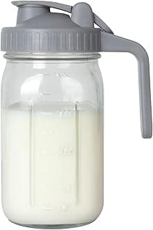 OneDream Breast Milk Pitcher 32oz Glass Pitcher with Lid, Formula Pitcher Leakproof Drip-Free Spout, Wide Mouth Mason Jar Pitcher for Easy Pouring, Dishwasher Safe Breastmilk Storage Pitcher