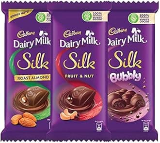 Cadbury Dairy Milk Silk Large Chocolates Combo (1 x Silk Bubbly 120g, 1 x Silk Roast Almond 143g and 1 x Silk Fruit and Nut 137g)
